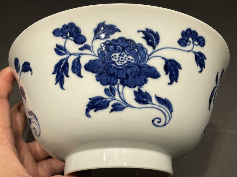 清康熙 仿宣窑青花折枝花纹纹碗 - 图5