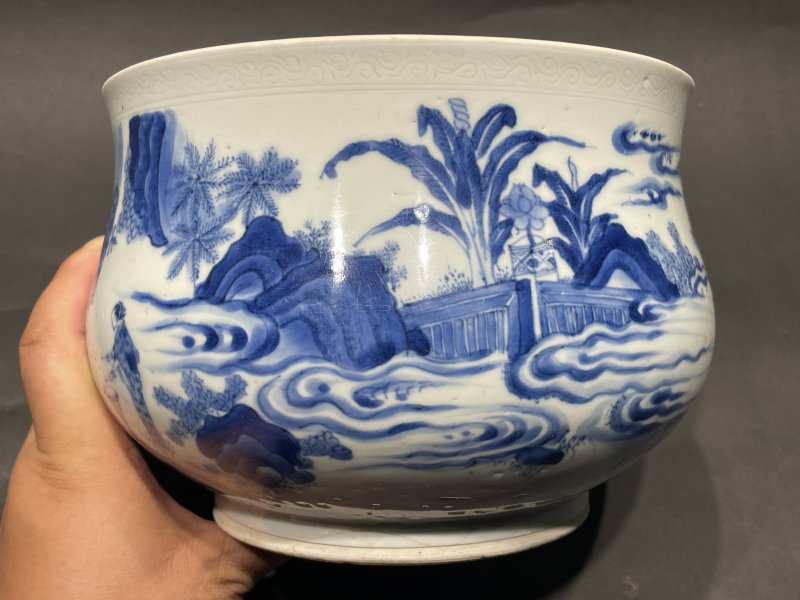 明崇祯 青花韩熙载夜宴图炉 - 图5