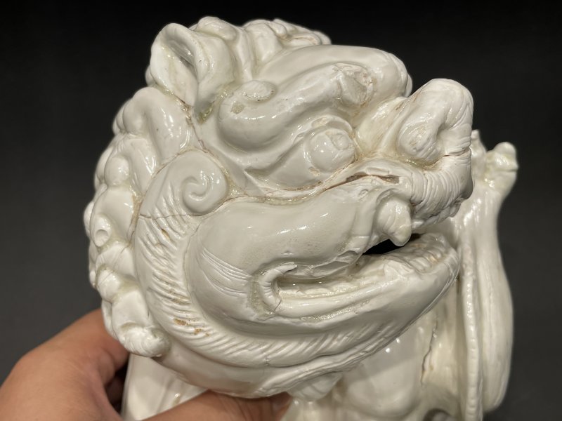 明 邢窑白釉狮子瓷塑 - 图6