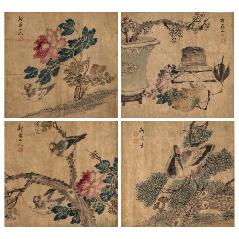 （款）華喦 花鳥 設色紙本 冊頁鏡心四幀 | AFTER HUA YAN