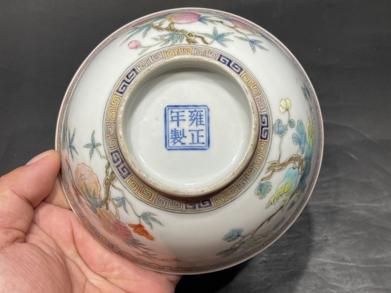 民国 仿珐琅彩三多纹碗一对 - 图12