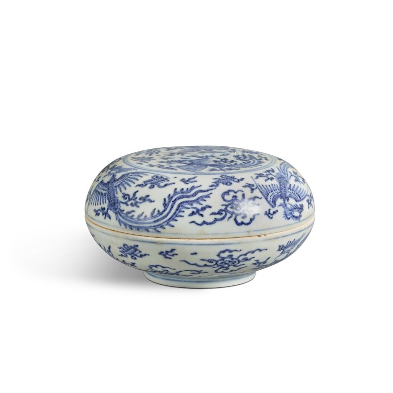 明崇禎 青花「哈察船貨」鳳紋蓋盒 - 图4