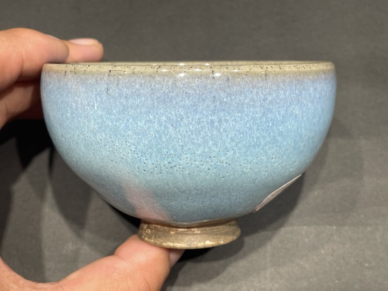 明 钧窑天青釉鸡心盏 - 图2