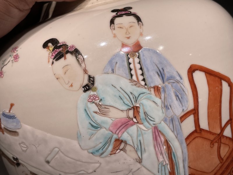 清雍正 粉彩教子图人物故事图罐 - 图7