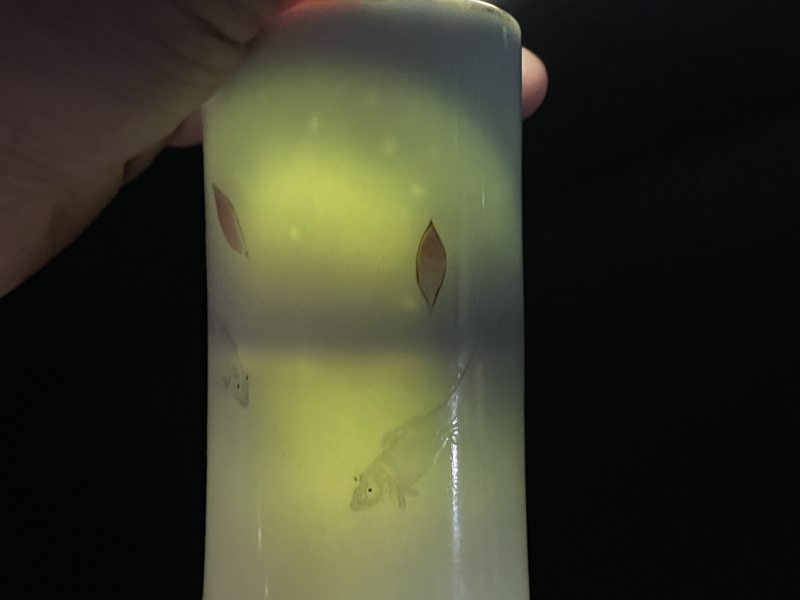 清道光 粉彩落花流水游鱼图瓶 - 图14
