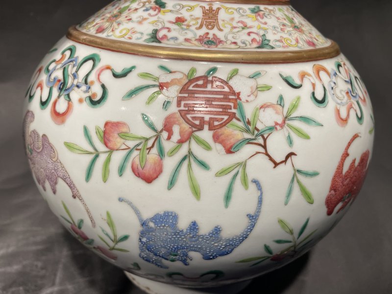 清光绪 粉彩福寿纹赏瓶一对 - 图19