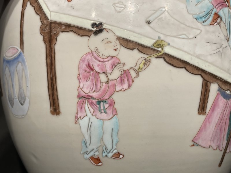 清雍正 粉彩教子图人物故事图罐 - 图8