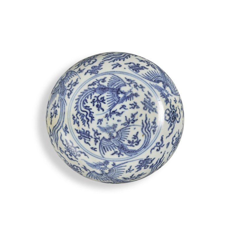 明崇禎 青花「哈察船貨」鳳紋蓋盒 - 图5