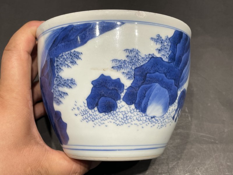 明崇祯 青花童子牧牛图小案缸 - 图5