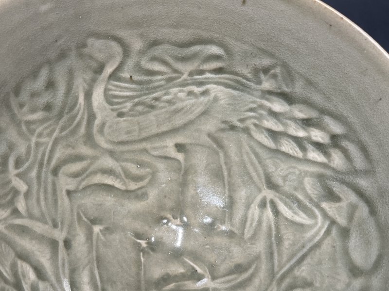 明 耀州窑模印孔雀纹大斗笠碗 - 图4