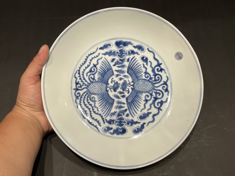 清光绪 青花对头凤纹盘 - 图2