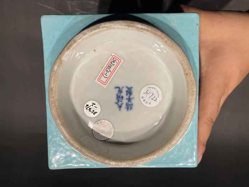 清光绪 松石绿地墨彩花鸟纹琮式瓶一对 - 图7