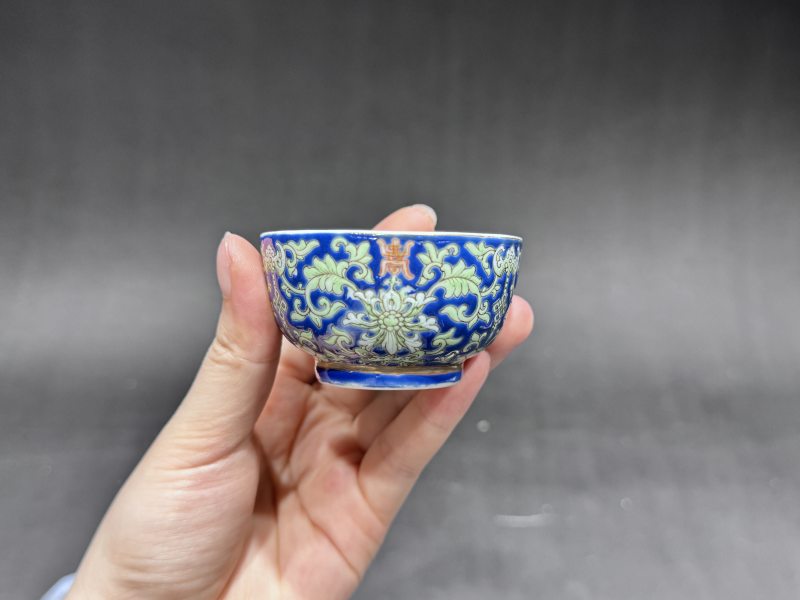 清道光 料彩宝相花福寿纹茶杯一对 - 图11