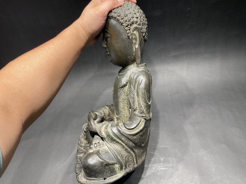 明 铜三拿式阿弥陀佛座像 - 图7