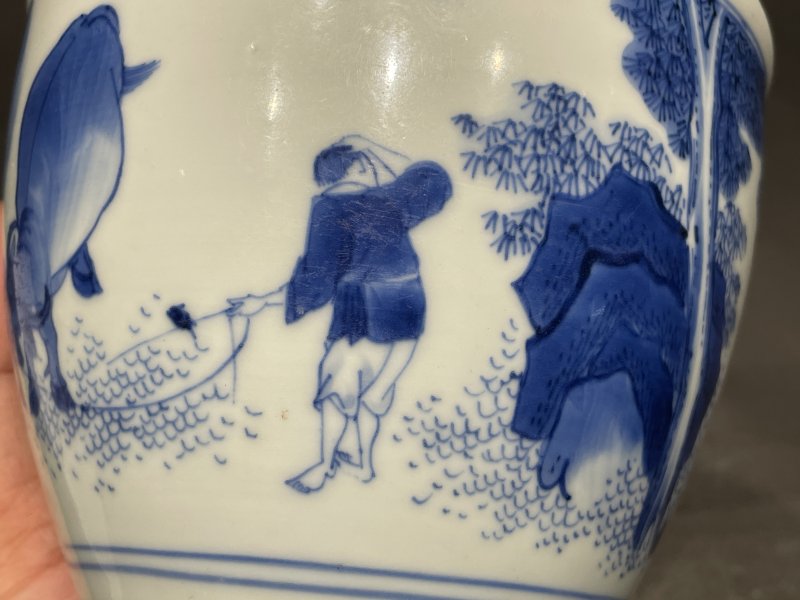 明崇祯 青花童子牧牛图小案缸 - 图7