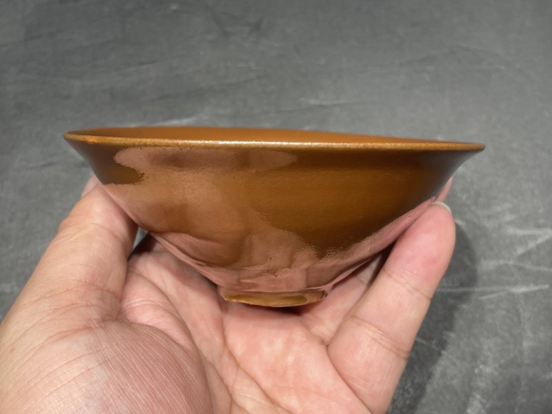 明 耀州窑柿釉斗笠盏一对 - 图8