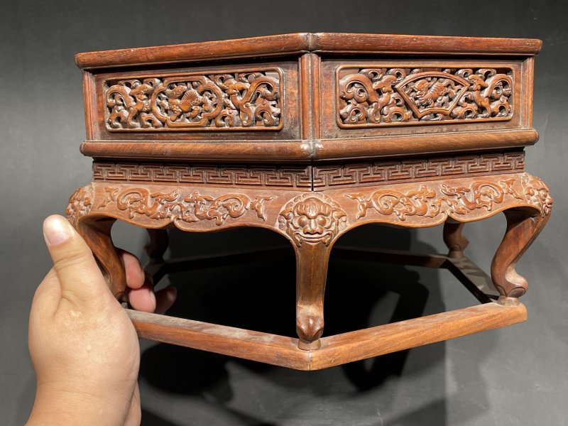 清早期 黄花梨透雕龙纹缸座 - 图3
