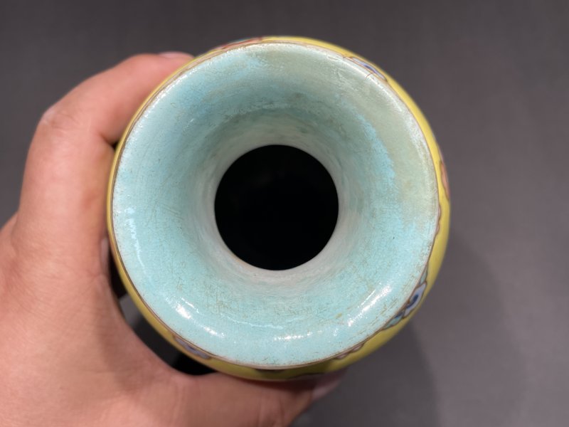清同治 黄地粉彩万寿无疆纹瓶一对 - 图14