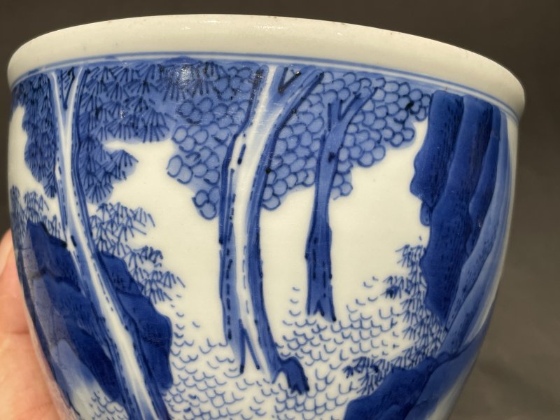 明崇祯 青花童子牧牛图小案缸 - 图8