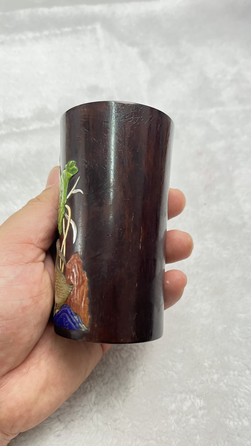 红木嵌百宝一路连科纹笔筒 - 图4