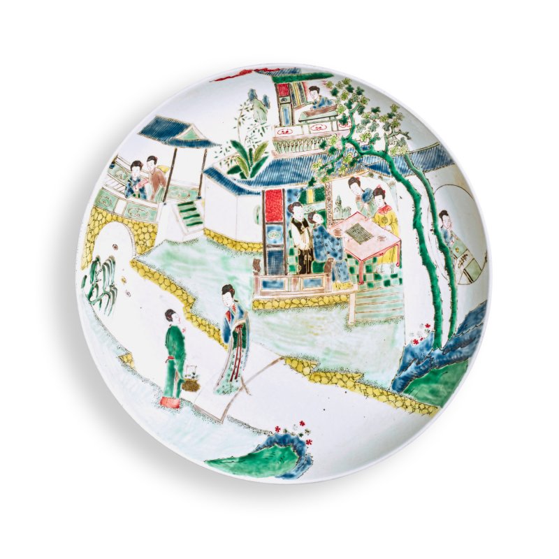 清十九世紀 五彩人物故事圖大盤兩件 - 图3