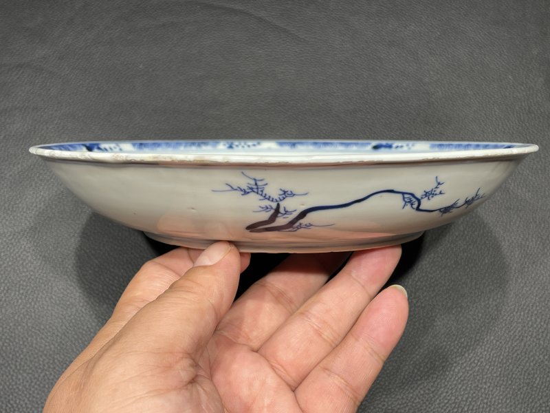 清康熙 早期青花披麻皴山水人物纹盘 - 图7