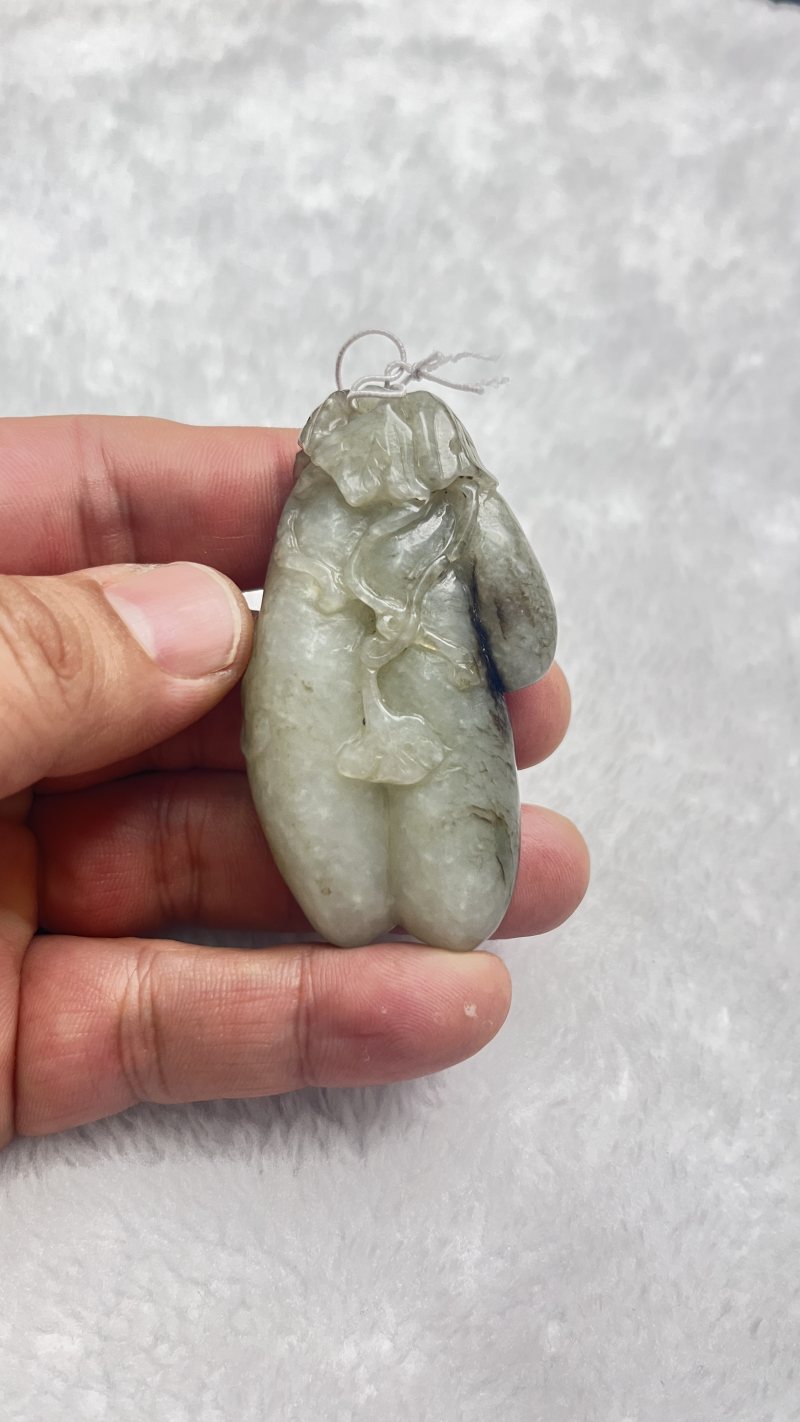 和田玉双瓜灵芝形吊坠 - 图2
