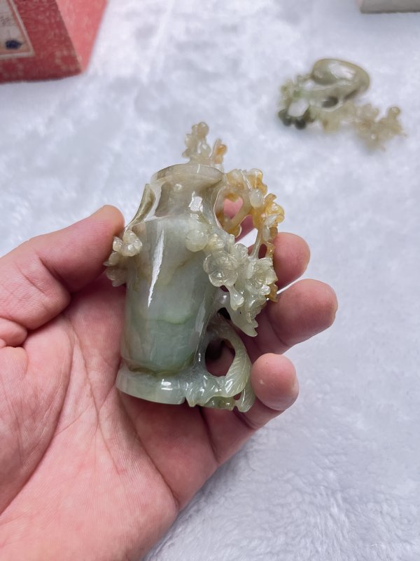 翡翠雕凤鸟花卉纹盖瓶 - 图7