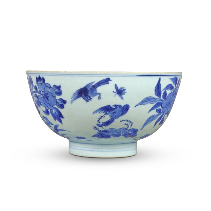 清順治 青花花鳥圖盌 - 图2