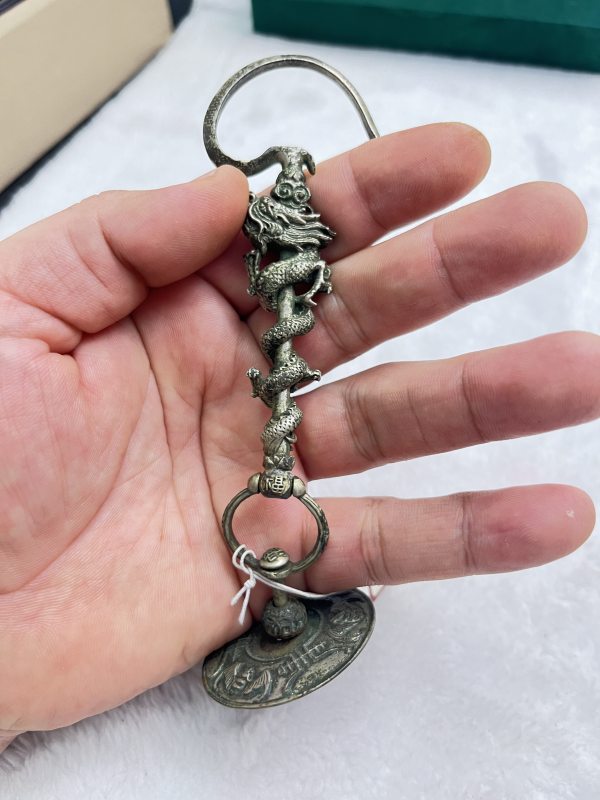 铜盘龙柄鸟笼钩一对 - 图6