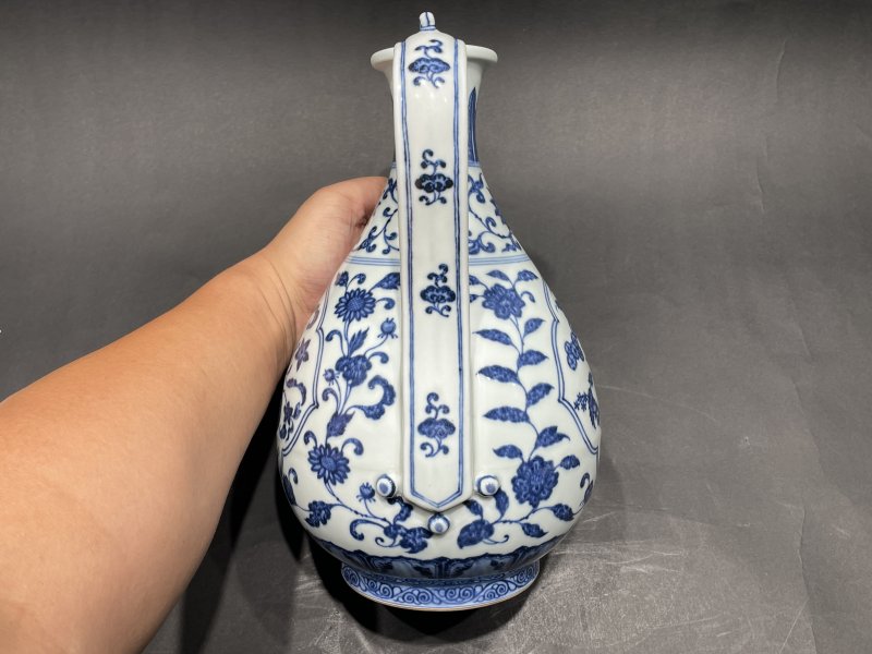 清乾隆 仿永乐青花开光花果纹执壶 - 图3