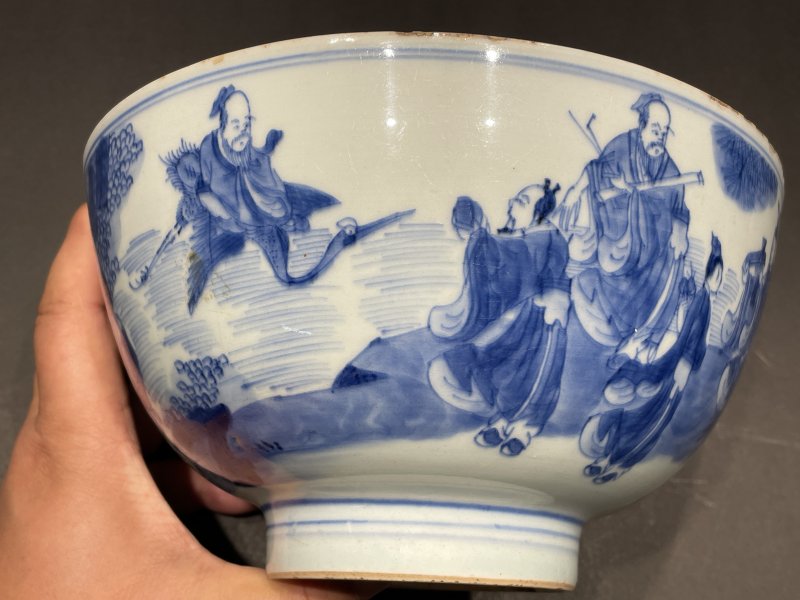 清康熙 青花八仙祝寿图碗 - 图2