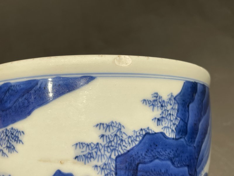 明崇祯 青花童子牧牛图小案缸 - 图12