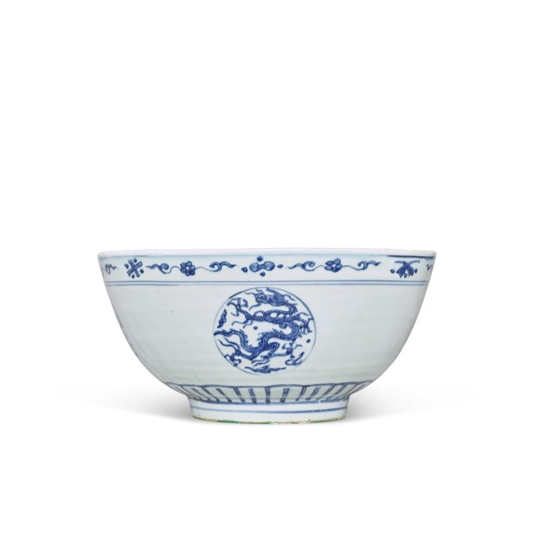 明末 青花團龍紋大盌