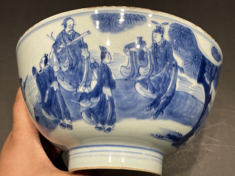 清康熙 青花八仙祝寿图碗 - 图3