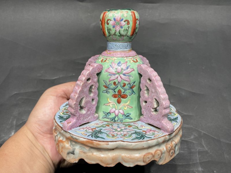 清乾隆 洋彩西番莲纹器座 - 图3