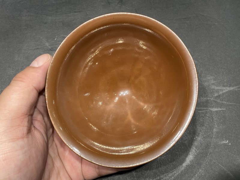 明 耀州窑柿釉斗笠盏一对 - 图13