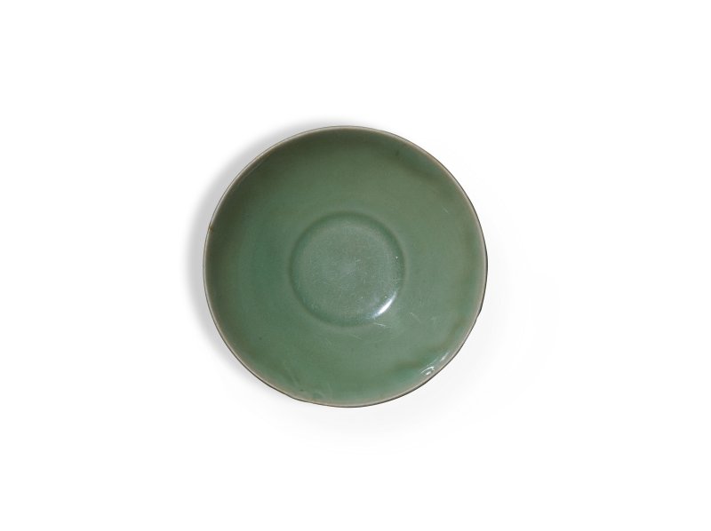 明 龙泉青釉蕉叶盘（带老盒）