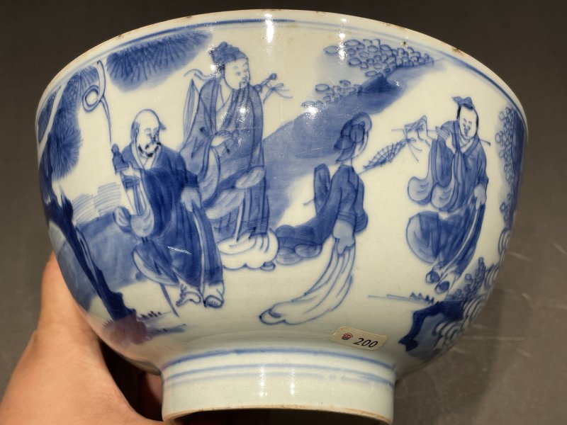 清康熙 青花八仙祝寿图碗 - 图4