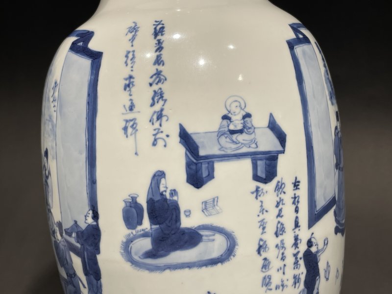 清康熙 青花饮中八仙图观音瓶 - 图7