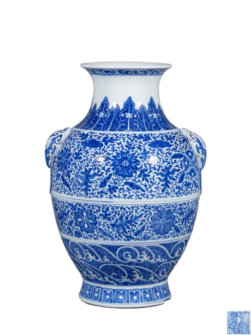 清光绪青花缠枝莲纹铺首尊-多宝古瓷宝典