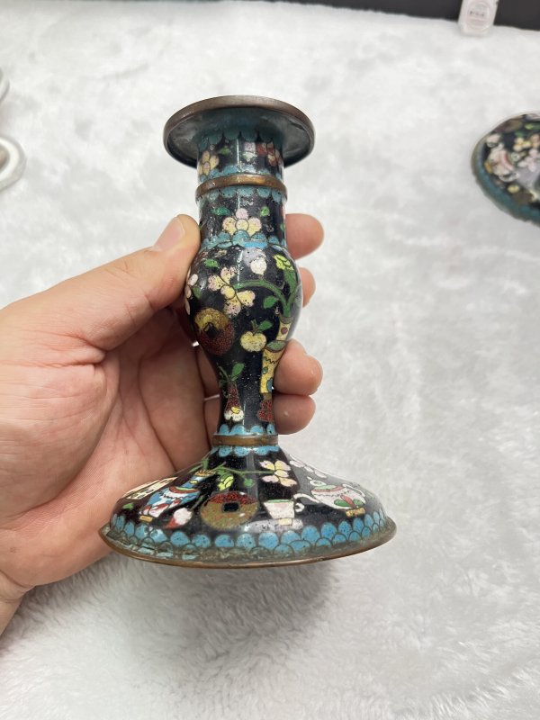 景泰蓝花卉纹烛台一对 - 图4