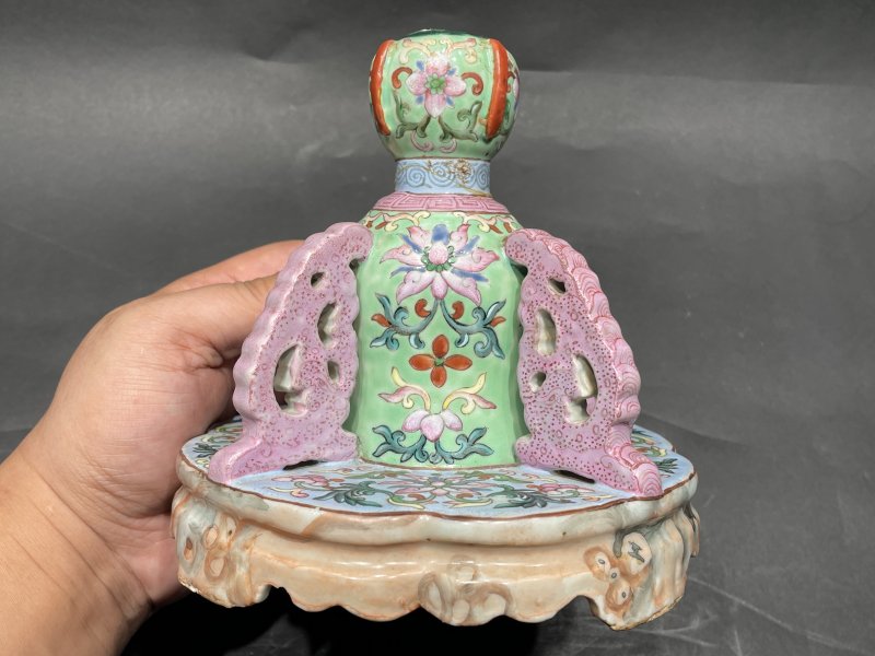 清乾隆 洋彩西番莲纹器座 - 图5