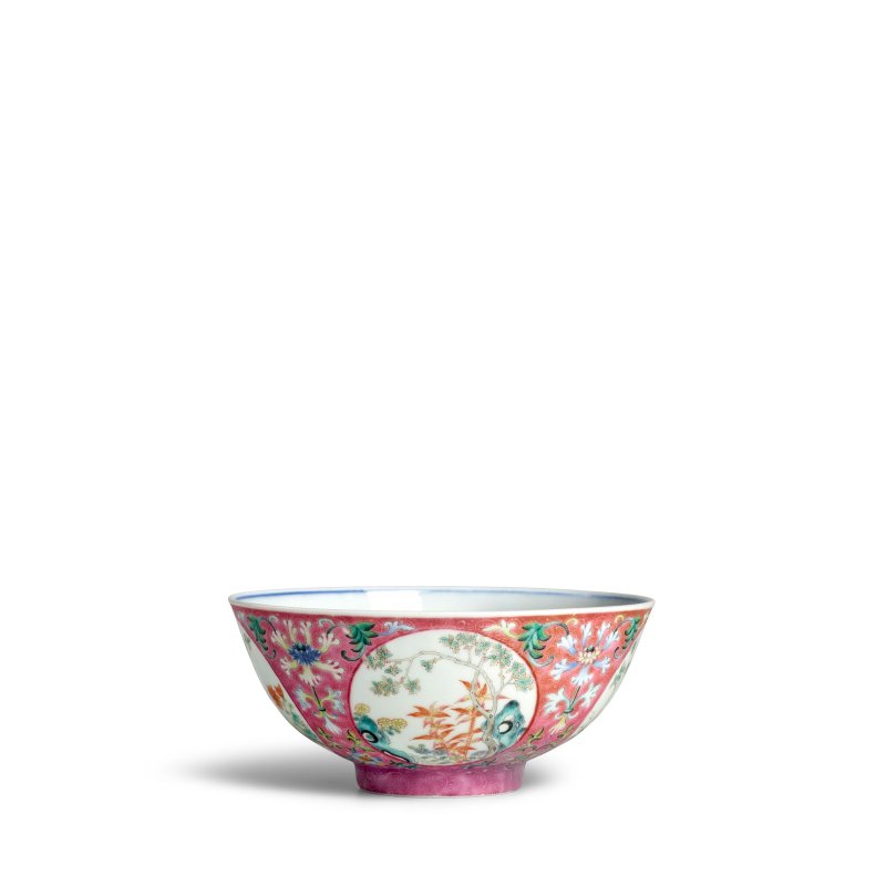 清道光 粉地軋道粉彩開光花卉紋碗 | A PINK-GROUND FAMILLE-ROSE SGRAFFIATO 'MEDALLION' BOWL - 图8