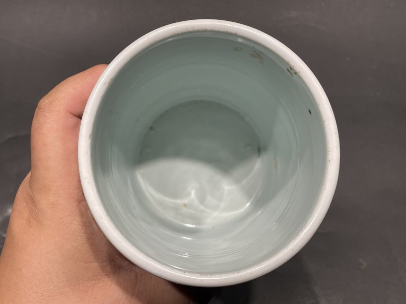 清康熙 五彩花鸟诗文笔筒 - 图9