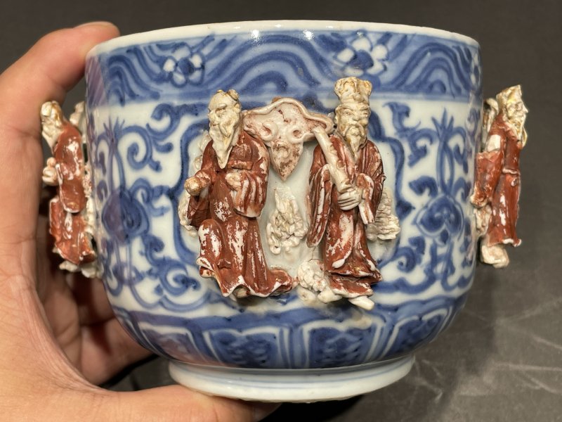 明万历 青花浮图八仙人物缸 - 图3