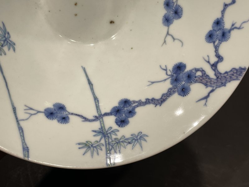 清康熙 斗彩过枝松竹梅岁寒三友图斗笠碗 - 图8