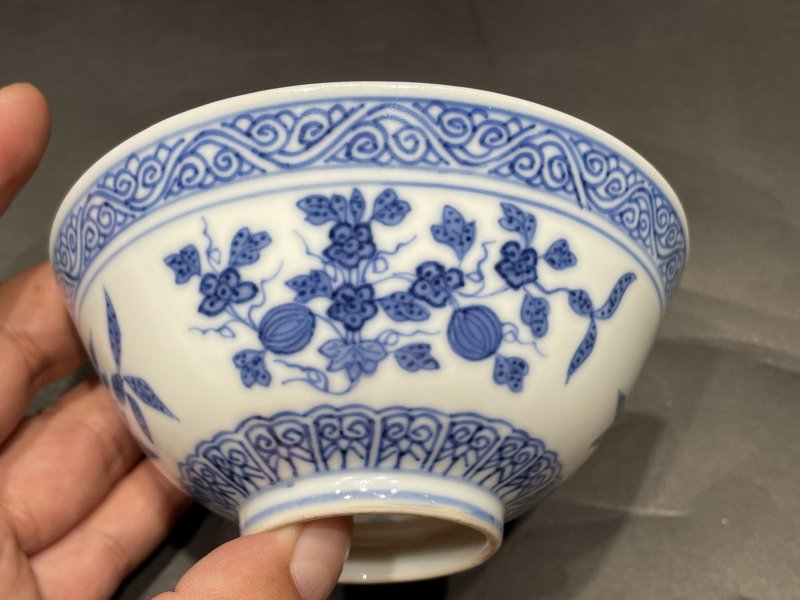 清光绪 青花三多纹碗 - 图4