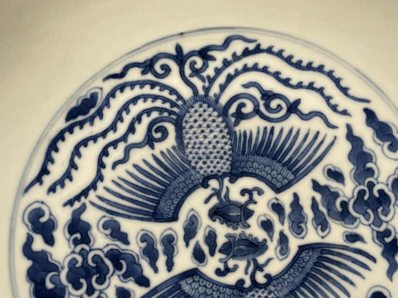 清光绪 青花对头凤纹盘 - 图3