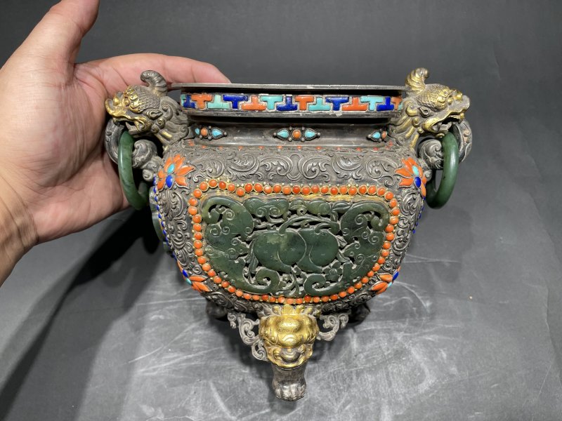 清道光 银鎏金嵌百宝熏炉 - 图8
